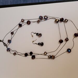 SET: ALI KHAN Long Faceted Bead & Wire Necklace & Earrings Set